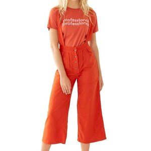 NWT Wray NYC Painters Overalls Button Front Culotte Wide Leg Jumpsuit Rust Red 0